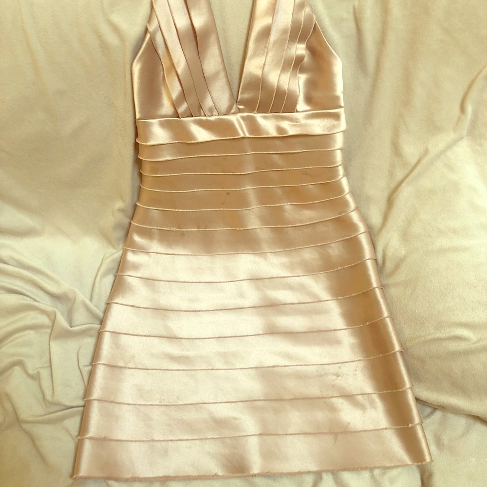 BCBG halter mini champagne dress